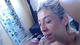 Tattooed Beauty Gives A Blowjob Until He Cums In Her Mouth