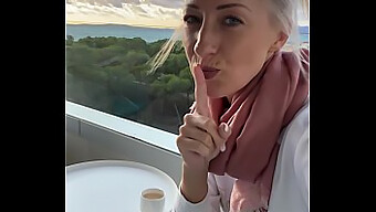 Blonde Bombshell Enjoys Solo Play On Hotel Balcony